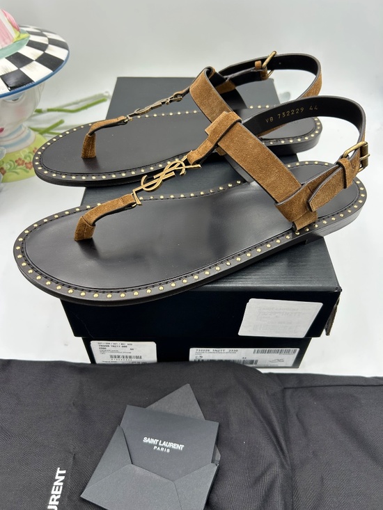 Men’s Saint Laurent Cassandra Studded Suede Thong Sandals Size 44/11 US main image 14